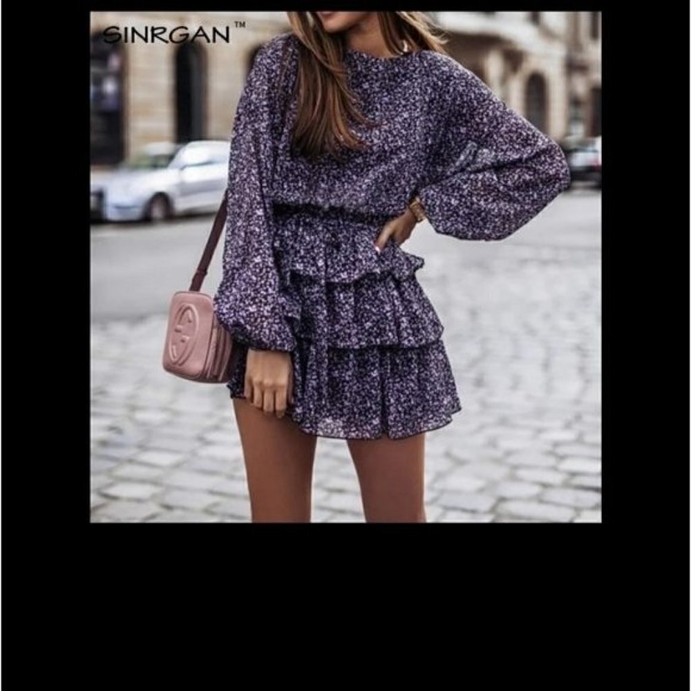 PURPLE FLORAL PRINT BOHO DRESS